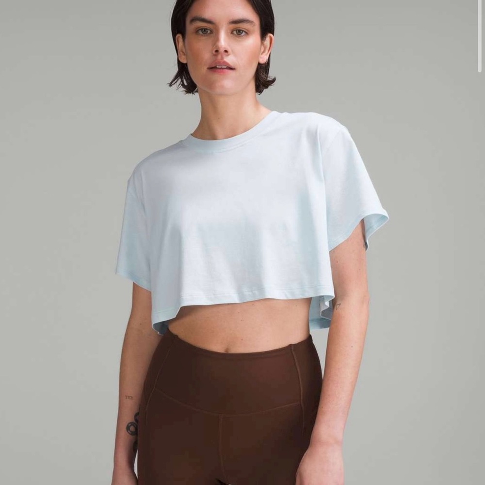 Lululemon All Yours Cropped T Shirt Size 6 Powder Blue